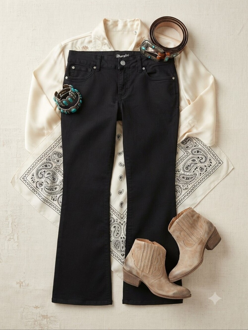 Wrangler Black Stretch Flare Denim Jeans Pants